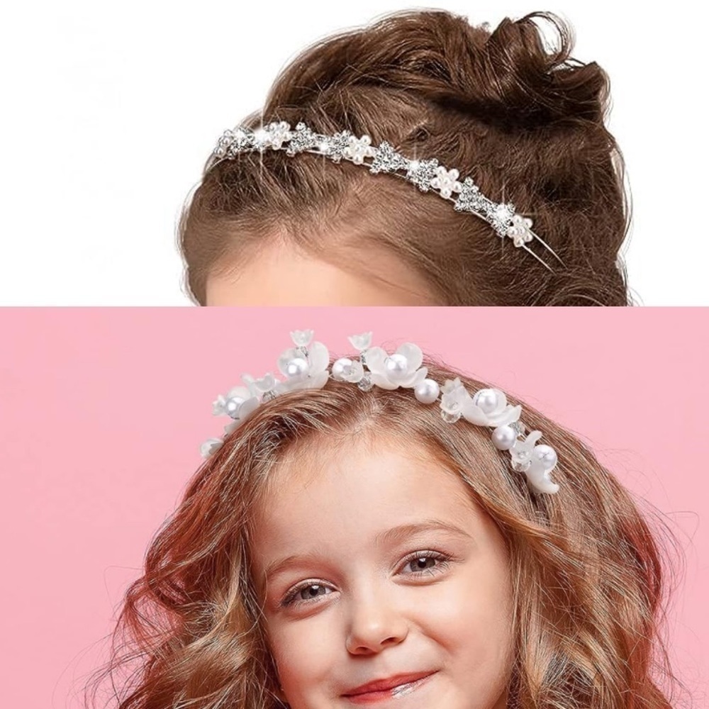 Flower Girl Hair Pearl Headpiece AND Rhinestone Tiera